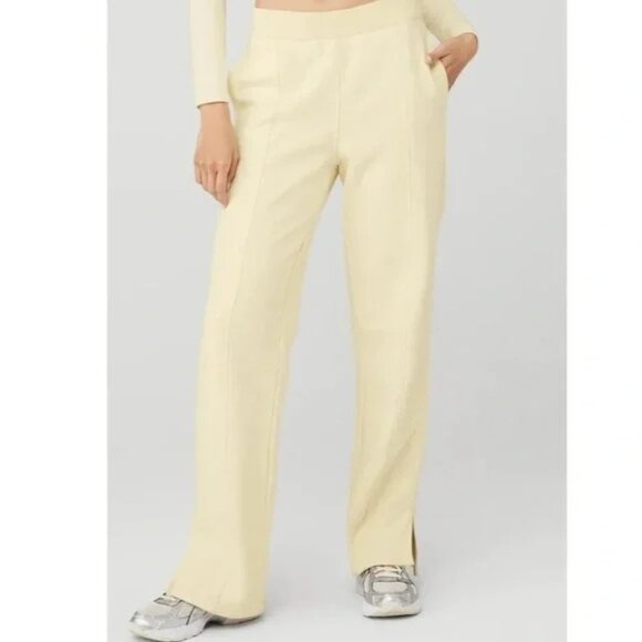 ALO Yoga High-Waist Free Time Straight Leg Sweatpants size Small Butter Yellow - Picture 1 of 13